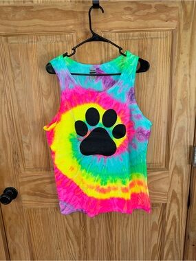 Gildan Neon Tie-Dye Dog Paw Tank Top - Black Paw